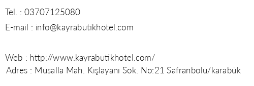 Kayra Butik Hotel Safranbolu telefon numaralar, faks, e-mail, posta adresi ve iletiim bilgileri